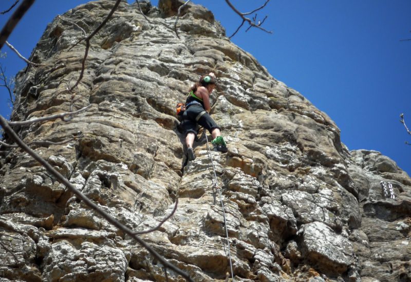 Shantal Alfaro rock climbing in Arkansas